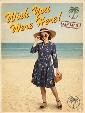 Louche London Lilia Holiday Postcard Dress, VGUC, Size 4
